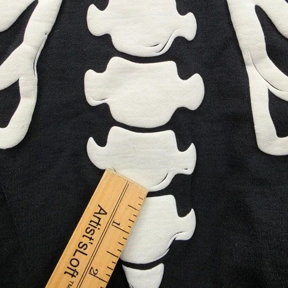 Six Flags Skeleton Sweatshirt Mens Medium Black Fright Fest Halloween Rib Cage - Picture 5 of 9